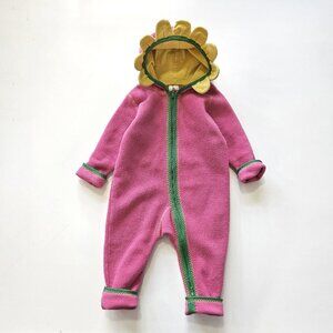 Vintage Hanna Andersson Pink Fleece Snowsuit Bunting Flower Hood 80 24 mos 2T
